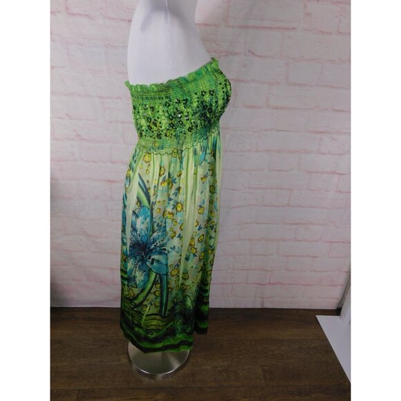 Green Strapless Lapis Maxi Dress With Sequin Detail & Floral Print - Picture 11 of 11